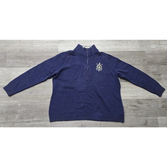 Lauren Ralph Lauren Navy Blue Quarter Zip Gold Embroidered Crest Logo Sweater - Picture 5 of 12